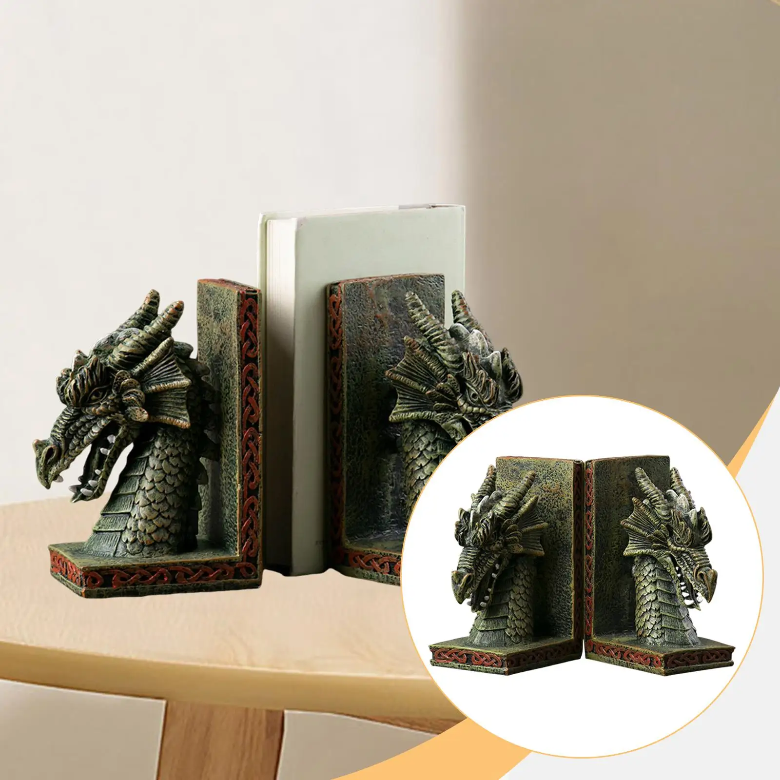 

2 Pieces Dragon Sculpture Bookends Book Holders for Study Room Accessories
