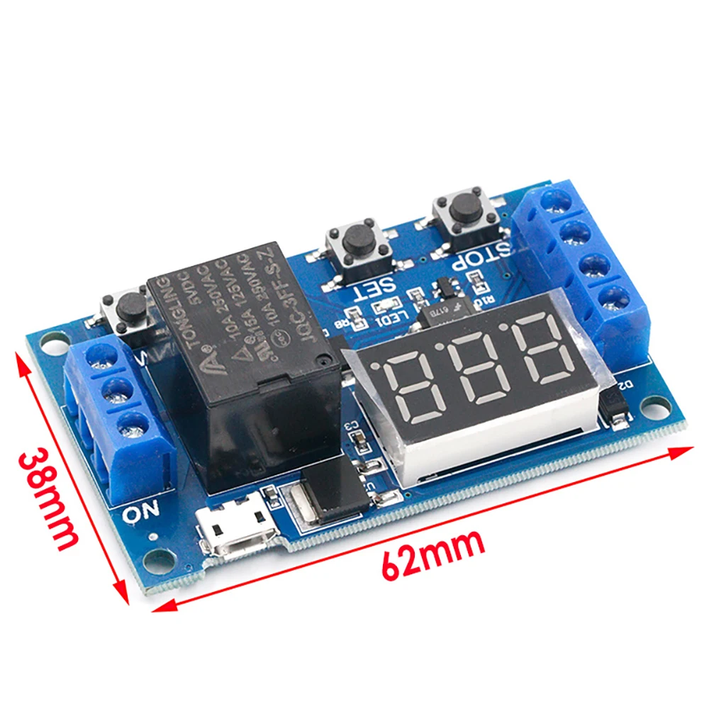 DC 6-30V LED Display Automation Cycle Delay Timer Control Switch Single Channel Time Delay Relay Module with Micro USB/TYPE-C 5V