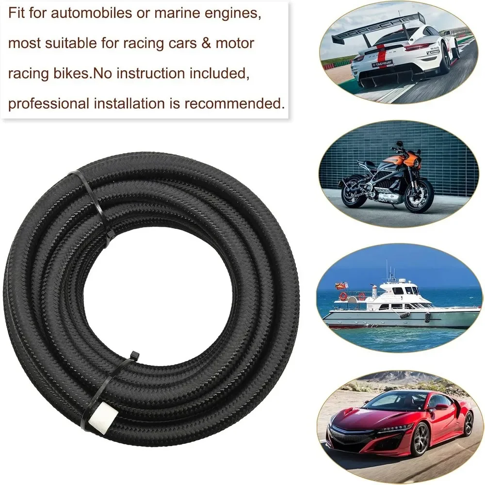 Kit linea carburante CPE nero da 3/8 pollici 6AN Tubo flessibile linea carburante intrecciato in nylon da 20 piedi con kit di montaggio da 10 pezzi