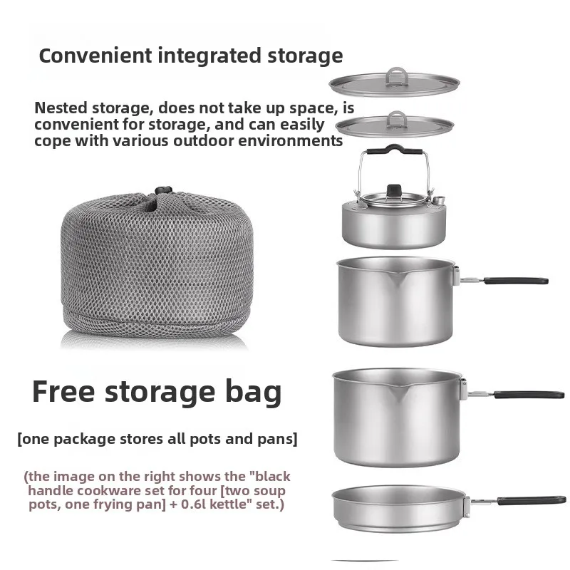 Lightweight Pure Titanium Pot Set, Outdoor Camping Cooking Kit, Portable Tableware & Water Kettle for Wild Field Campsite Use