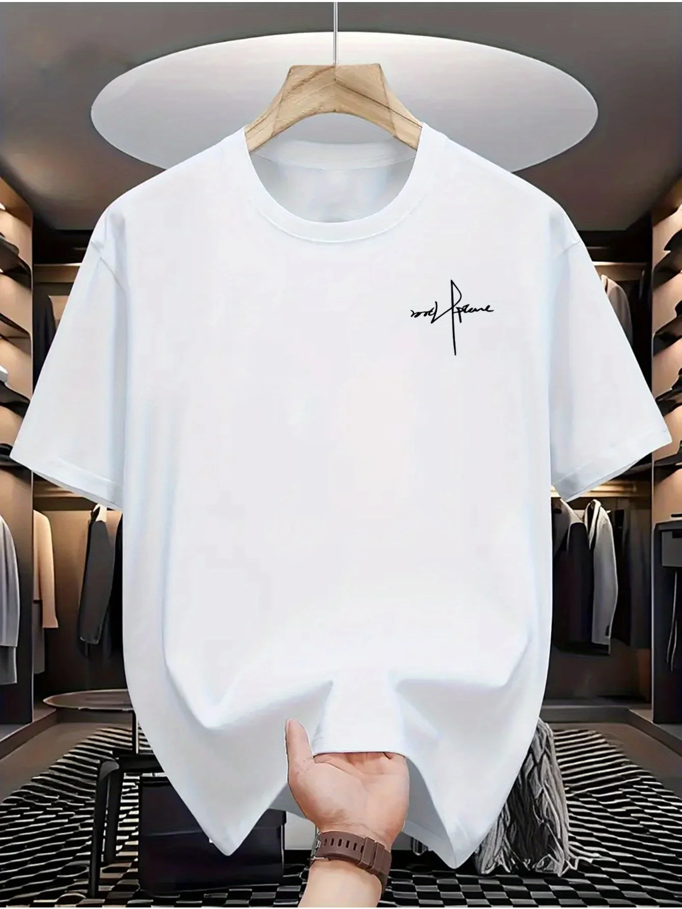 Men's summer 100 cotton fashionable casual sports loose plus size personalized letter printed round neck short sleeved T-shirt image 3