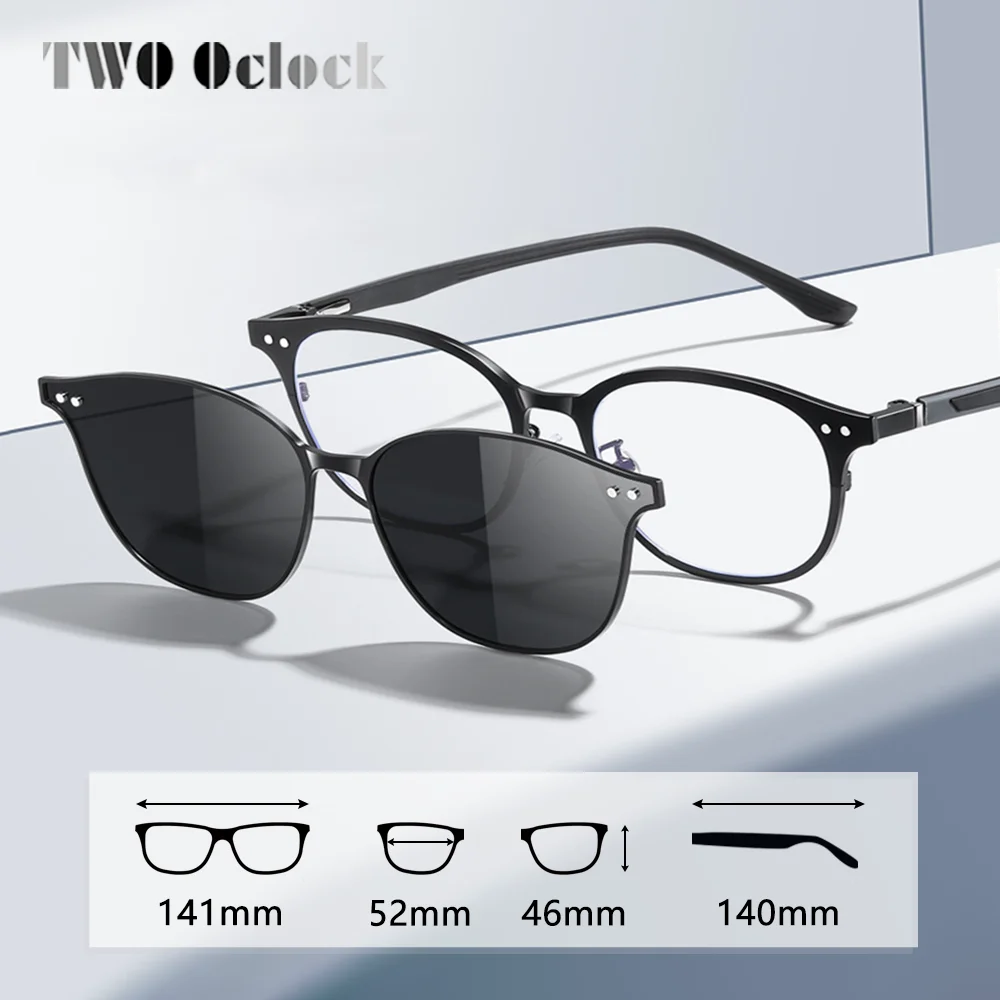 

2 In 1 Magnet Sunglasses Men Polarized 2023 Round Eyeglasses Frame For Women Clip On Glasses NO Diopter Optic Frames