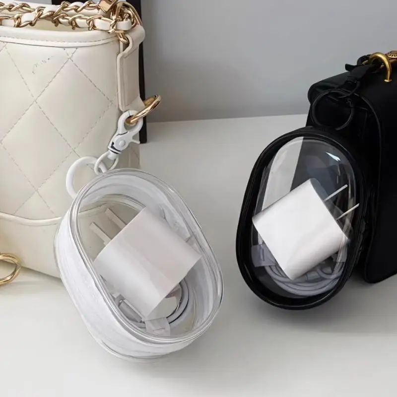 Portable Data Cable Earphone Charger Storage Pouches For Travel Water Resistant PVC Transparent Cosmetic Bags Jewelry Organizer