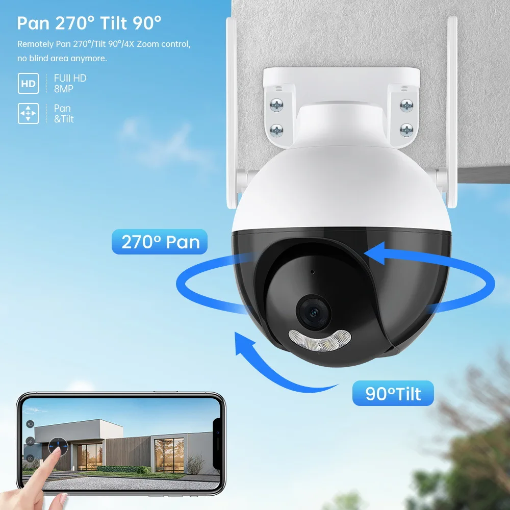 SOVMIKU 4K 8MP Wifi Smart PTZ Camera 5x Digital Zoom Human Detection ONVIF Night Vision CCTV IP Camera Security Protection