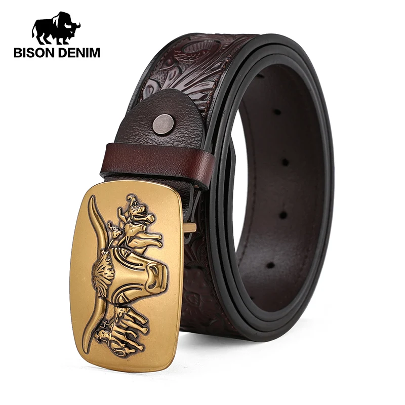 

BISON DENIM Belt Male Leather Belt Men Genuine Leather Strap Luxury Pin Buckle Men's Belt Cummerbunds ceinture homme W70256