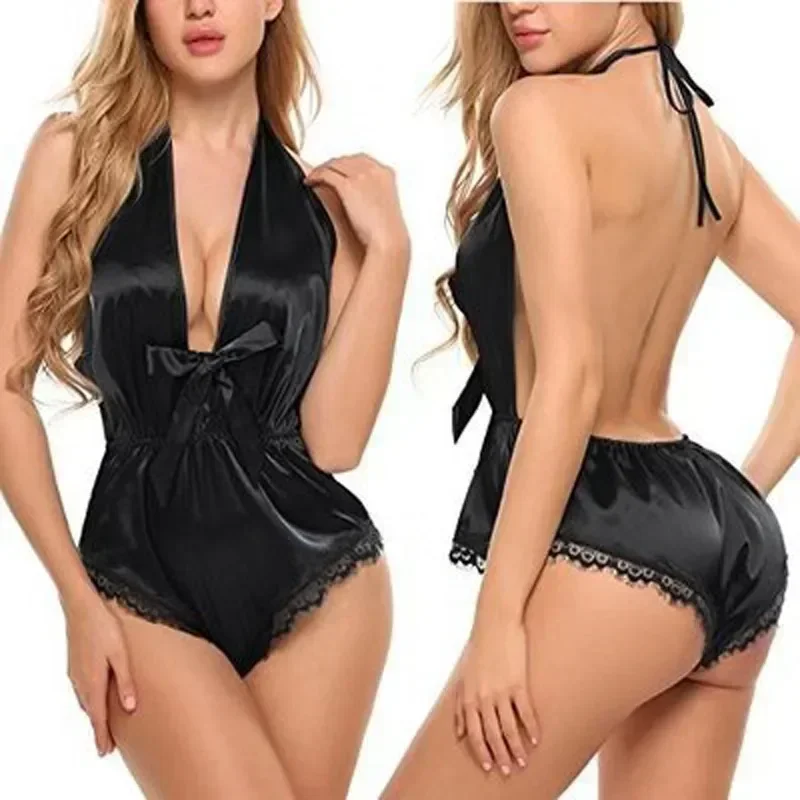 Hot Women\'s Night Shirts Sexy Lingеrie Set Halter Backless Bodysuit Women\'s Strap Jumpsuit Womens One Piece Pajamas Body Shaper
