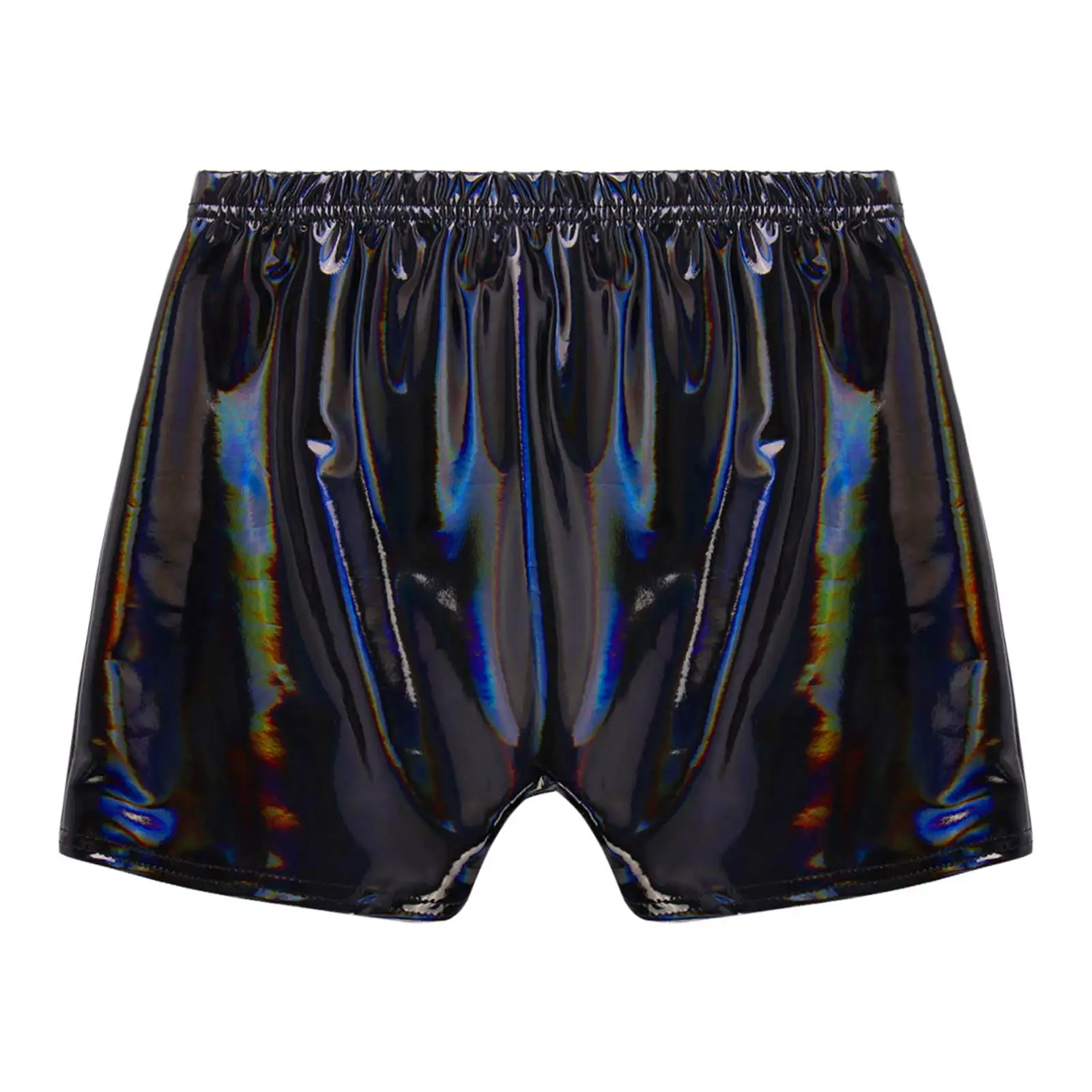 Mens Glossy Wet Look Patent Leather Shorts Bulge Pouch Boxer Briefs Underpants  Elastic Waistband Short Pants Clubwear