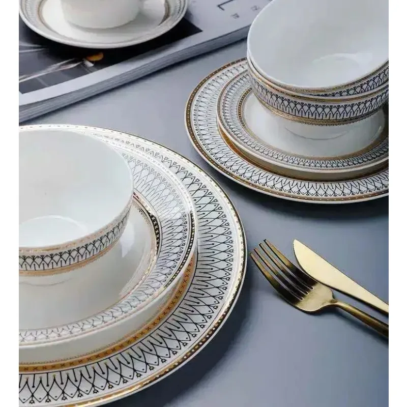 Nordic Luxury Dinner Plates Set, Rice Bowl, Soup Plate, Serving Cake Dessert Plate, Decorative Dinnerware for Wedding Party