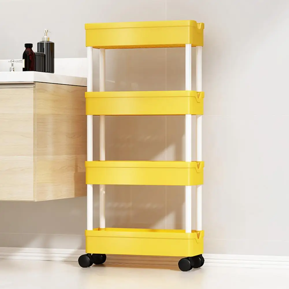 Bathroom Organizer with Wheels Kitchen Storage Cart Versatile 4-tier Rolling Storage Shelf Space-saving Cart with for Kitchen