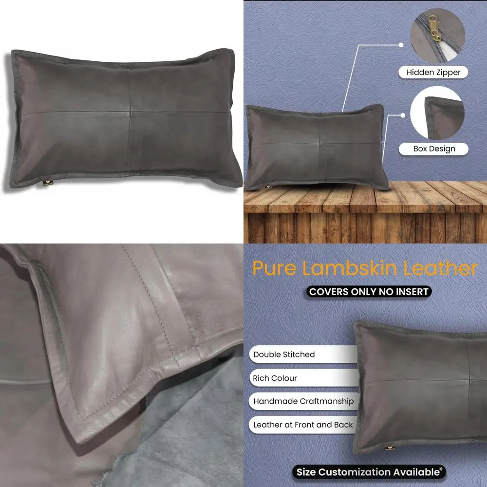 

100% Lambskin Leather Pillow Cover - Sofa Cushion Case for Living Room and Bedroom Decorative Throw Covers, 12X Size