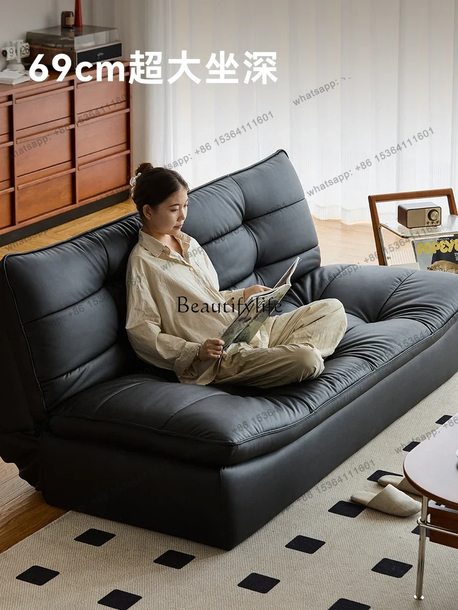 XX Lazy Sofa Bed Living Room Folding Dual-use Genuine Leather Sofa Simple Reclining Tatami