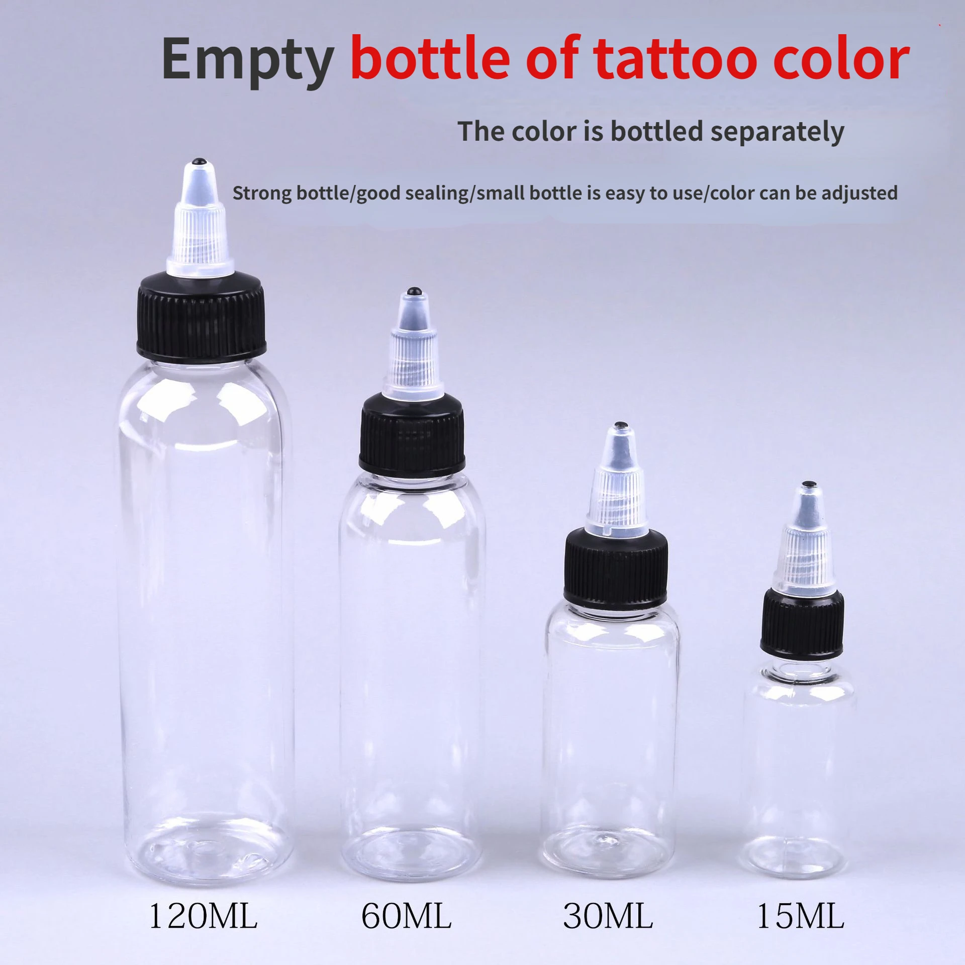 

5PCS 15ML /30ML /60ML /120ML Recyclable Clear Tattoo Airbrush Ink Pigment Bottles Empty Bottle Container Airbrush Ink Bottle Art