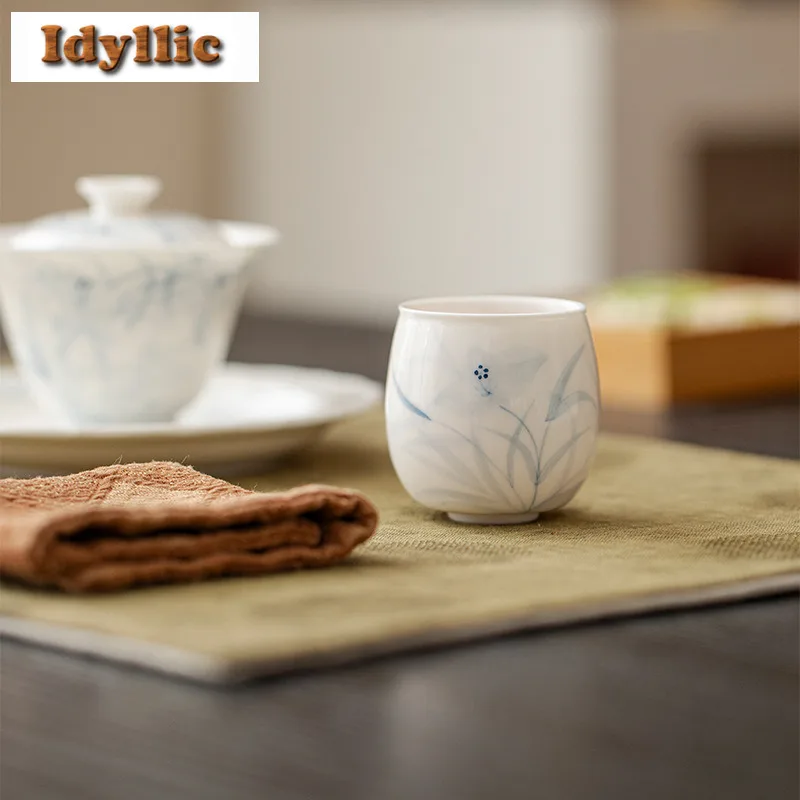 70 مللي فنجان شاي أزرق وأبيض مرسومة يدويًا وعاء شاي تقليدي كوب شخصي لتذوق الشاي أكواب تشازان الرئيسية أدوات المائدة الحرفية #5