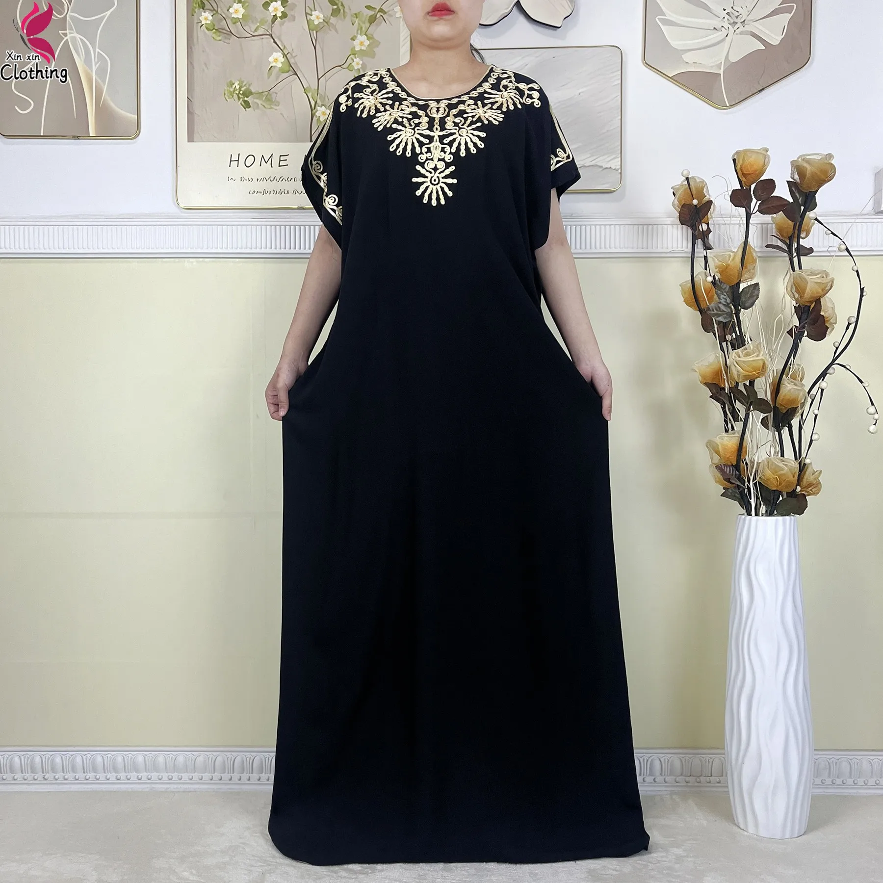 Neue Baumwolle Abaya Dubai Dame Maxi Robe Stickerei Lose Türkei Kaftan Islamische Kleidung Muslimischen Afrikanischen Für Frauen Kleid Mit Schal