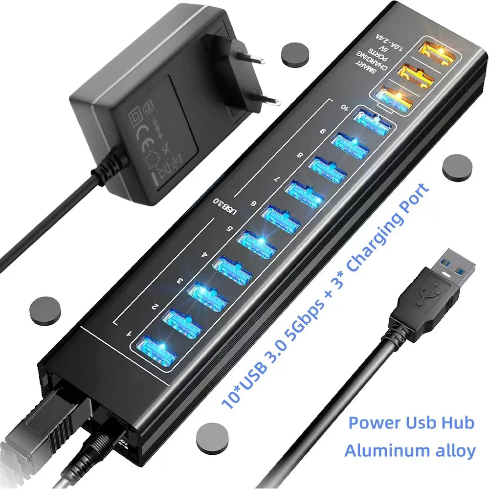 7/13 portas usb hub 3.0 5gbps alumínio led luz usb a 3.0 hub divisor extensão doca 5v adaptador de alimentação para portátil desktop
