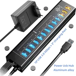7/13 Ports USB Hub 3.0 5Gbps Aluminum LED Light USB A 3.0 hub Splitter Extension Dock 5V Power Adapter for Laptop Desktop
