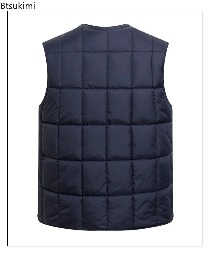 Autumn Winter Men's Thicken Warm Vest Sleeveless V-neck Jackets Fashion Lightweight Casual Waistcoats Men Loose Down Cotton Vest