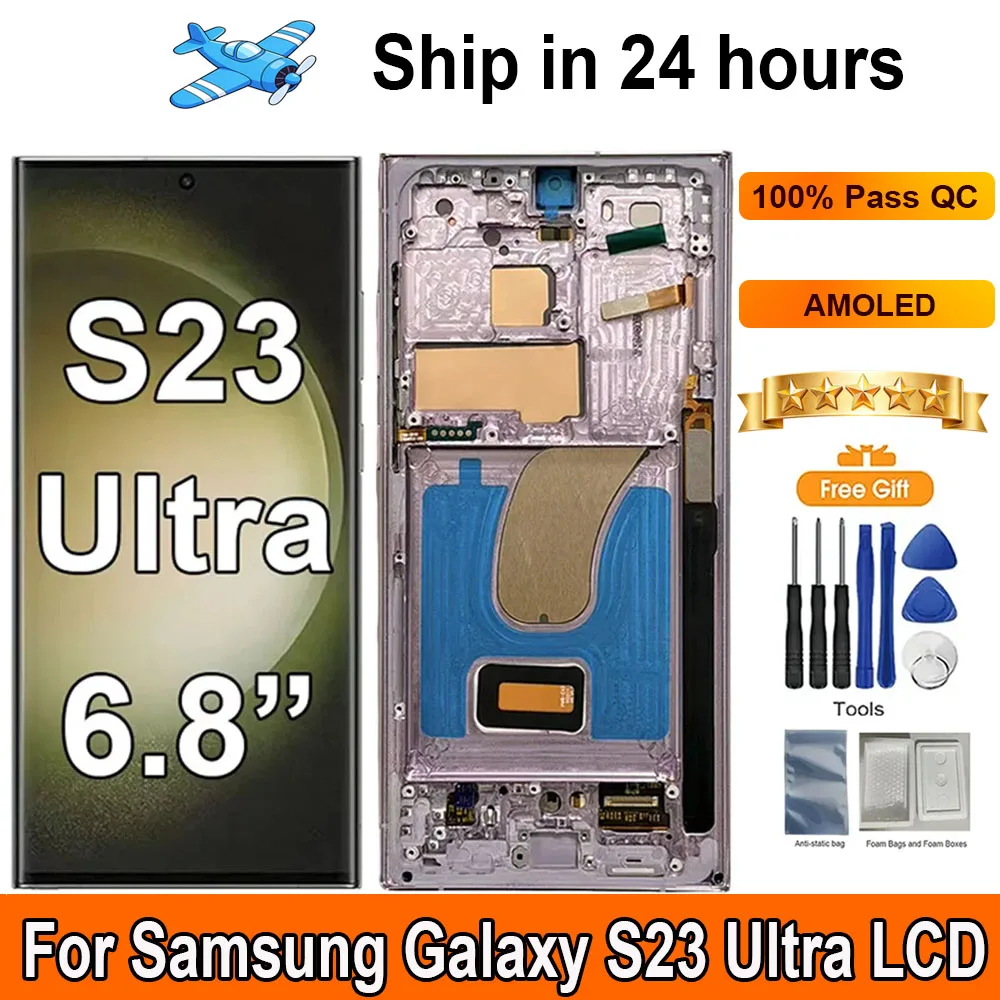 

AMOLED 6.8‘‘120hz For Samsung Galaxy S23 Ultra S918/S918B Display LCD Touch Screen With Frame Display Replacement Support S Pen