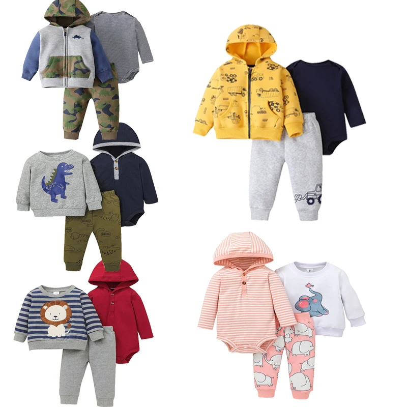 Spring Autumn Cotton Baby Boy Girl Clothes Newborn 3Pcs Clothing Set Baby Outwear+Baby Pants+Baby Bodysuits Infant Bebe Clothes