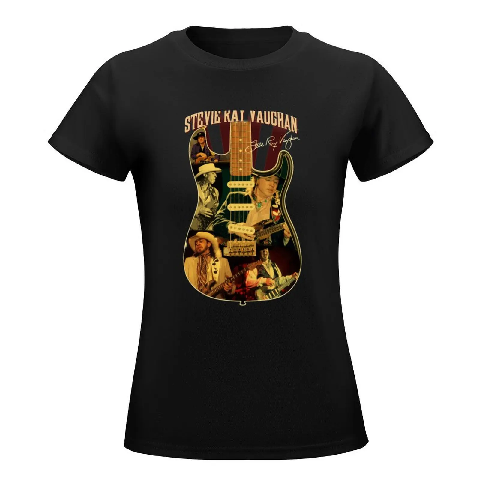 Stevie Ray Vaughan Vintage Guitar Signature T-Shirt hippie clothes summer clothes anime Women tops