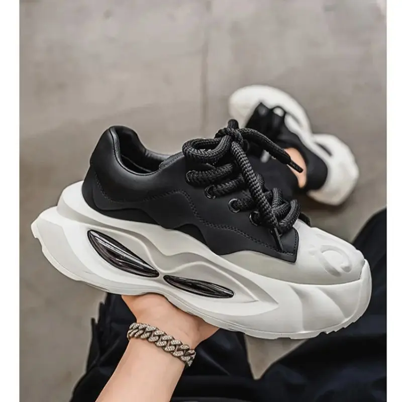 

Versatile Autumn Leather cushion Casual Sports Shoes Thick-Soled Height-Increasing Dad Sneakers for Young People