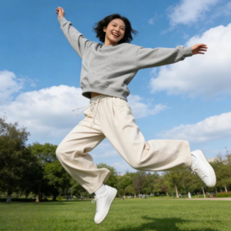 Plus Size Women's Korean Style White Sticky Rice Wide Leg Pants Autumn Retro High Waist Drape Slim Casual Straight Knit Pants