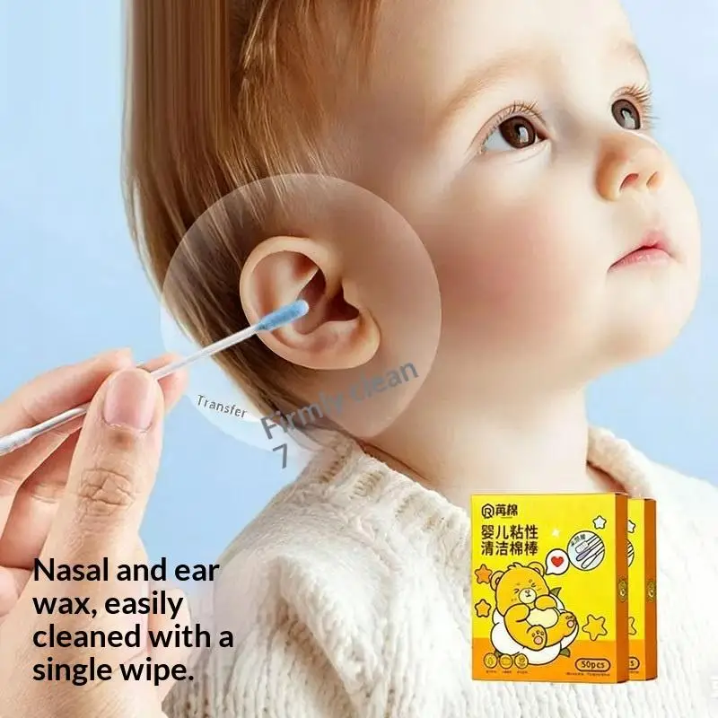 50pcs Disposable Sticky Ear Swabs Pick Reusable Ear Cleaner Soft Cotton Ear Wax Removal Tool Earwax Remover For Older Adult Kid