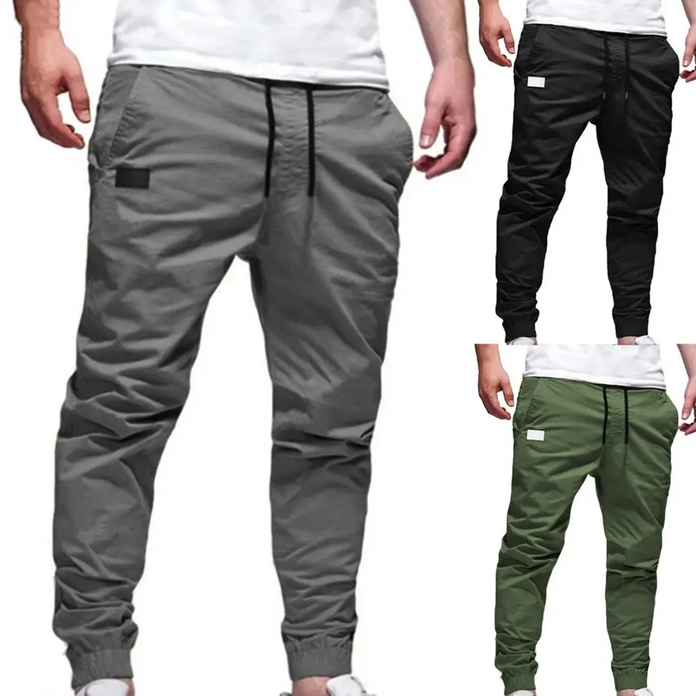 Trendy  Men Pants Skin-friendly Ankle Tied Slim Fitness Pants Multi Pockets Lightweight Fitness Pants for Outdoor Sports