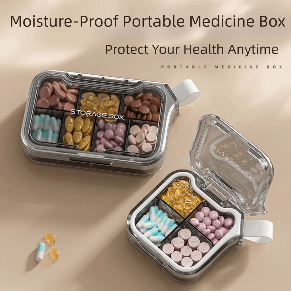 4/7 Grids Portable Pill Box Damp-Proof Food-Grade Sealed Pill Dispenser Large Capacity with Handle Mini Vitamin Container