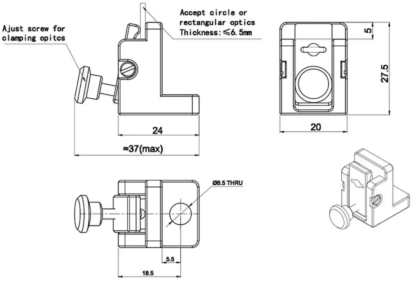 Optical dry plate frame fixed vertical clamping fixture thin plate type square grating white screen indication observation card