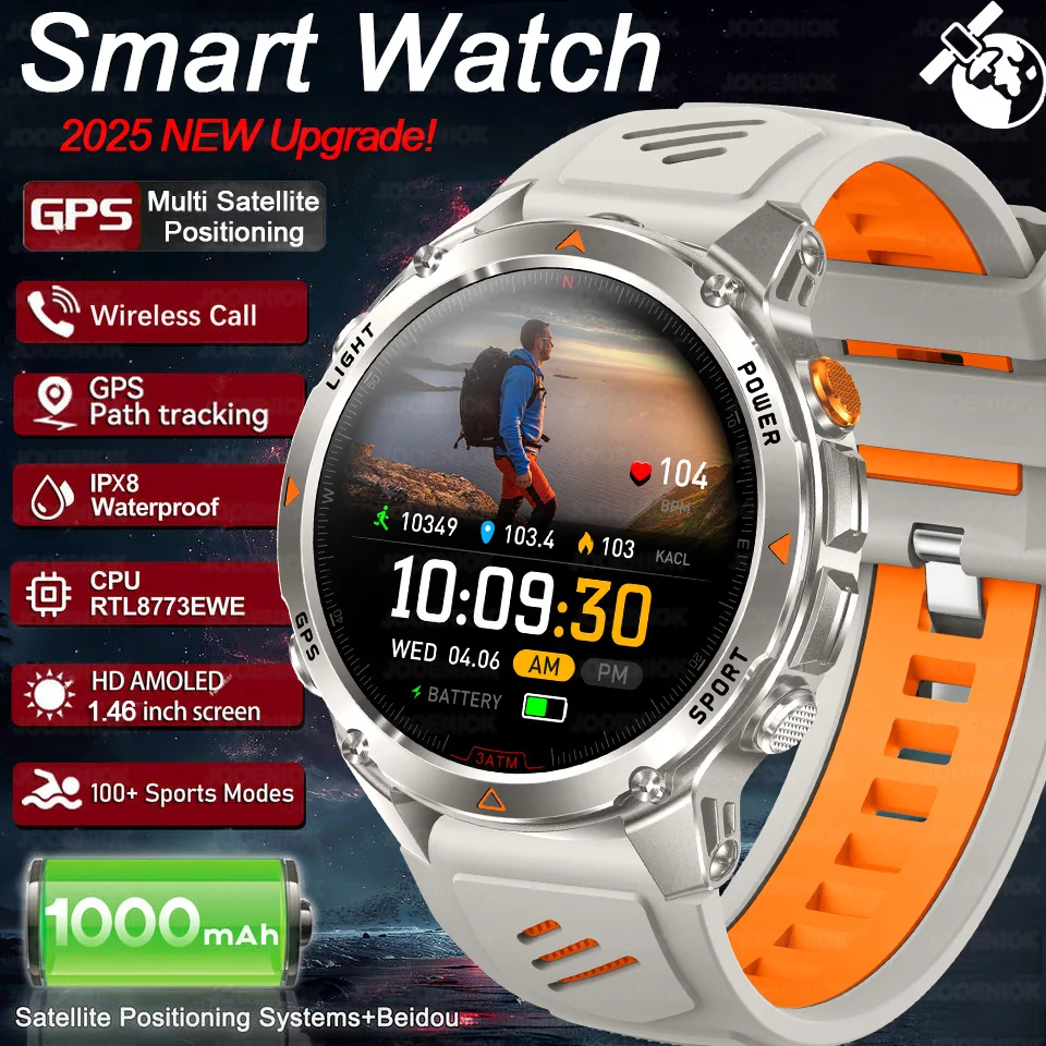 

2025 New GPS Military-Grade Smart Watch Men AMOLED Screen Compass Barometer Altimeter Outdoor Sports Watches Swimming Bracelet
