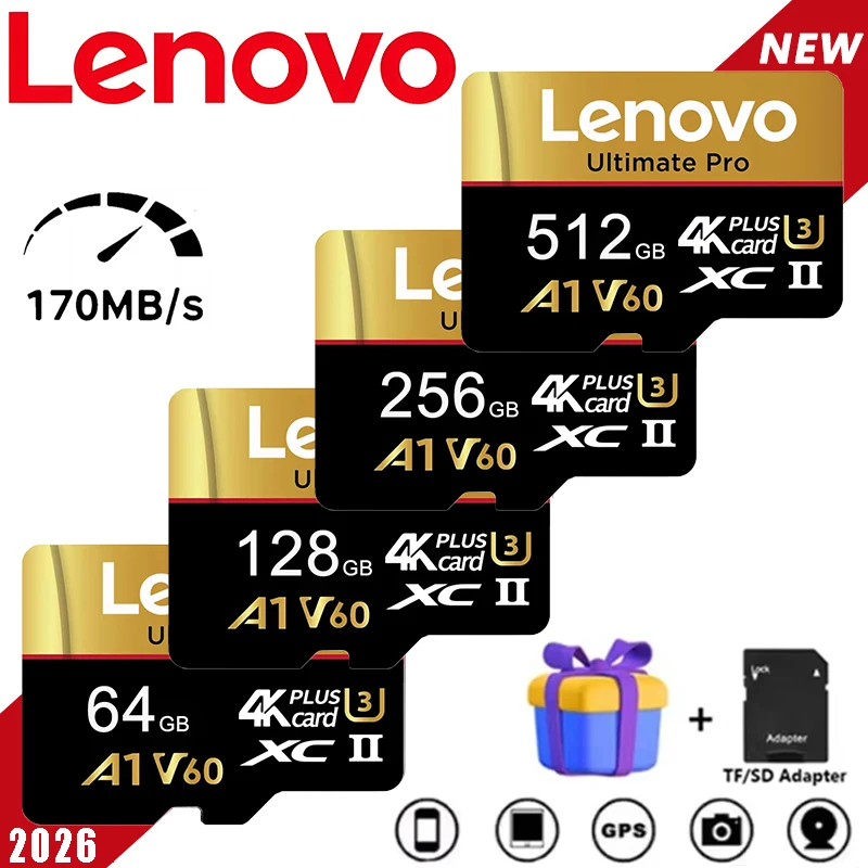 Lenovo High Capacity 512GB Micro TF SD SD Cards Memory Card TF Cards 256GB Class 64GB A2 for Drone / Surveillance / PC