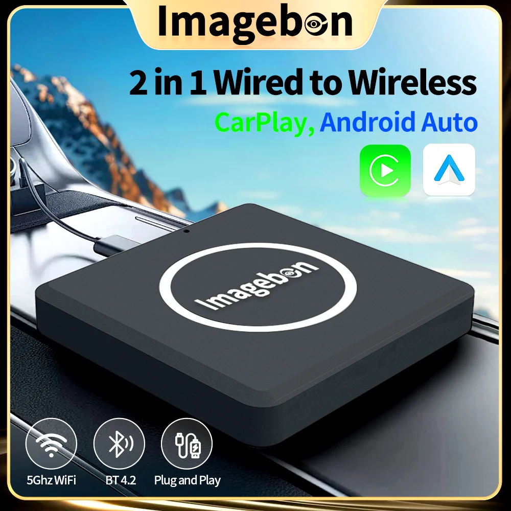 

Imagebon 2IN1 Wired to Wireless CarPlay Adapter Wireless Android Auto Mini Box Plug And Play 5GhzWiFi Fast Connect Bluetooth 4.2