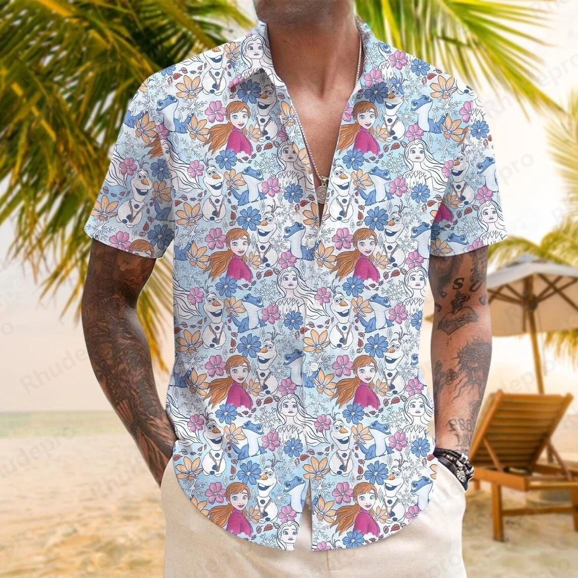 

Disney 2025 Summer New Frozen Hawaiian Shirt Men's And Women's Short Sleeve Button Up Shirt Casual Beach Hawaiian Shirts