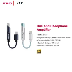 FiiO KA11 USB C에서 3.5mm 오디오 어댑터, C 타입에서 3.5mm USB 동글, HiFi DAC 헤드폰 앰프, 안드로이드, iOS, Win용, 32 비트, 384KHz