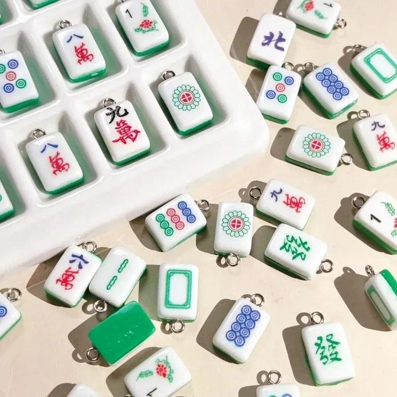 10Pcs Mixed Random Resin Mini Mahjong Charms Classic East Asian Game Charms for Bulk Handcraft Jewelry Accessories