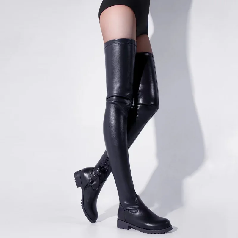 Punk Style Women Boots Big Size 35-44 Sexy Over The Knee Boots Ladies Winter Shoes Platform Mid Heel Thigh High Boots Black 2023