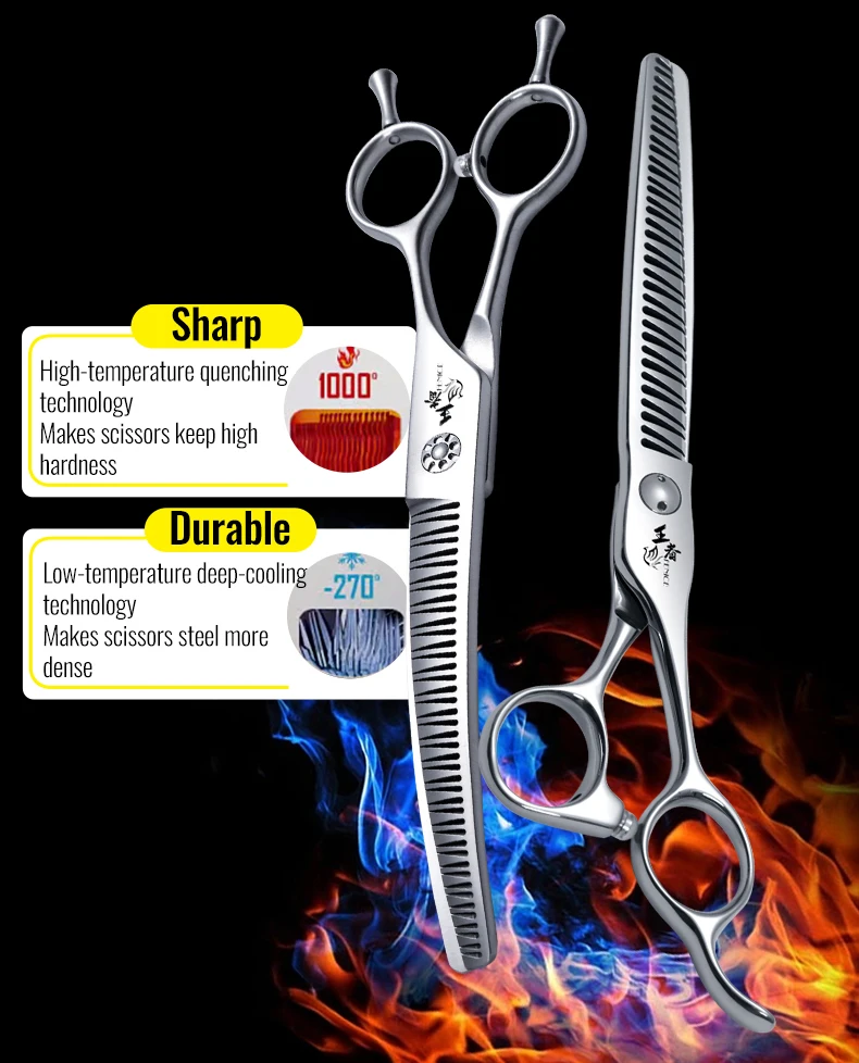 Fenice VG10 Stahl 7 Zoll 3D-Farbverlauf Traceless Hundepflege Gerade/gebogene Chunker-Schere Lagerschrauben Haustierschere 70 % Rate – Detail 11