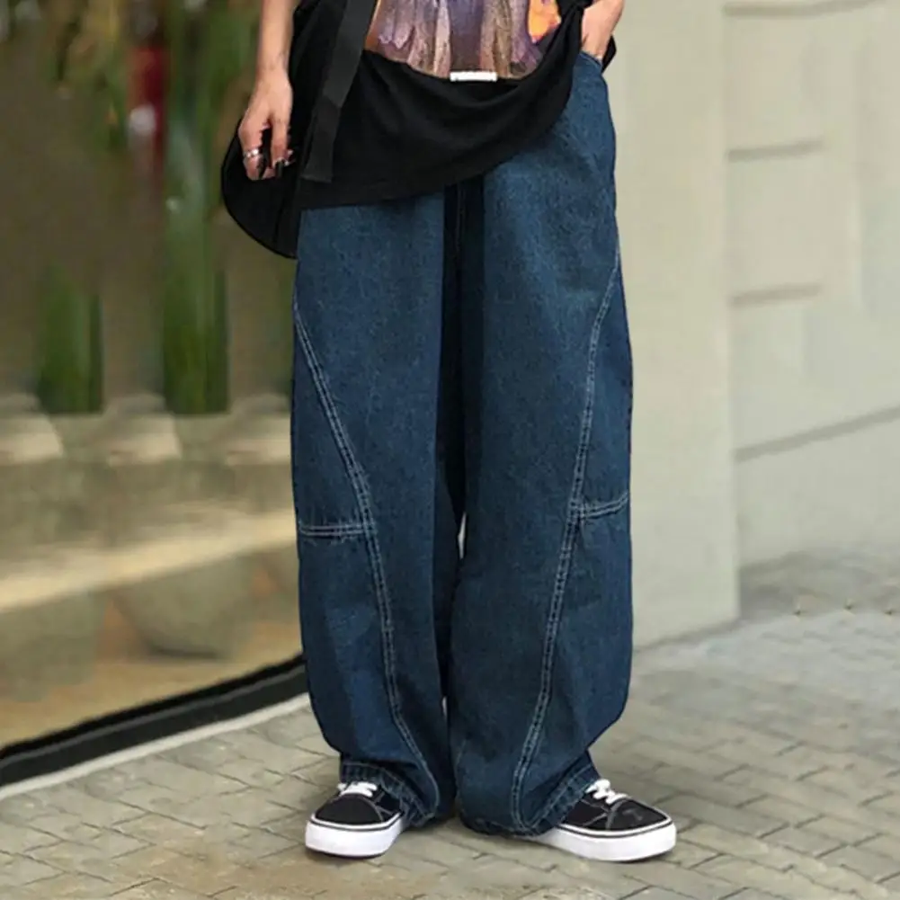 

Men Casual Trousers Vinatge Long Pants Vintage Cargo Pants Loose Wide Leg Trousers with Deep Crotch Hip Hop Streetwear Patchwork