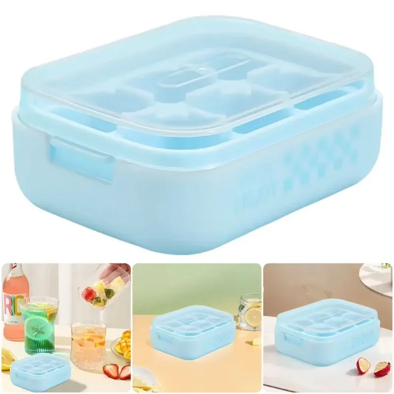 Press Type Ice Cube Tray with Lid & Bin Silicone Ice Cube  6 Grid Ice Making Mould for Beer Quick-freeze Kitchen Gadget