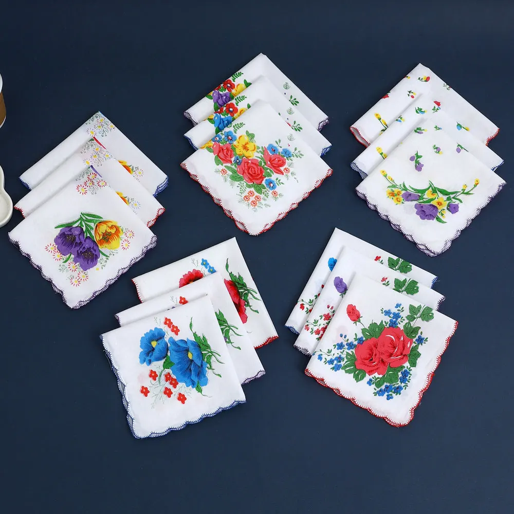 12 عبوة مناديل نسائية من القطن الخالص، هدايا زفاف للعام الجديد، مناديل زهور، مناشف سراويل جيب بقلاب، مناشف عرق، مفارش طاولة، مطابقة عشوائية