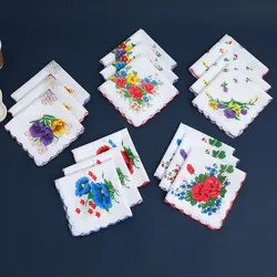12 Packs of Women's Pure Cotton Handkerchiefs, New Year's Wedding Souvenirs, Flower Handkerchiefs, Flap Pocket Pants Towels, Sweat Towels, Table Mats, Random Matching