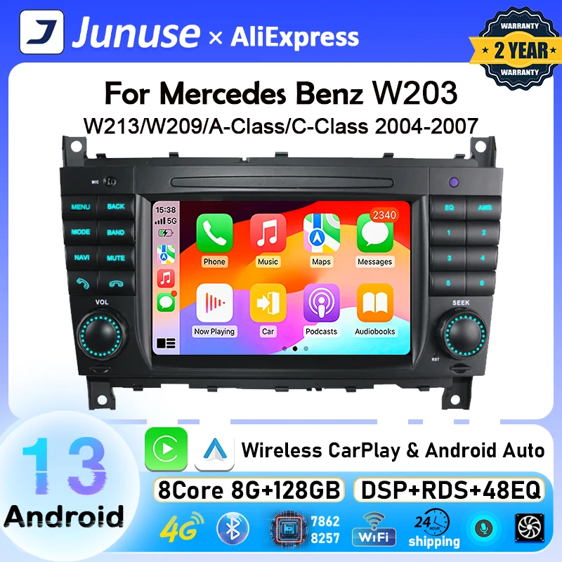 

Автомобильный мультимедийный плеер Junuse 7 дюймов Android 13, радио GPS для Mercedes Benz C-Class W203 CLC CarPlay AUTO SWC 4G 8Core Navi Stereo BT