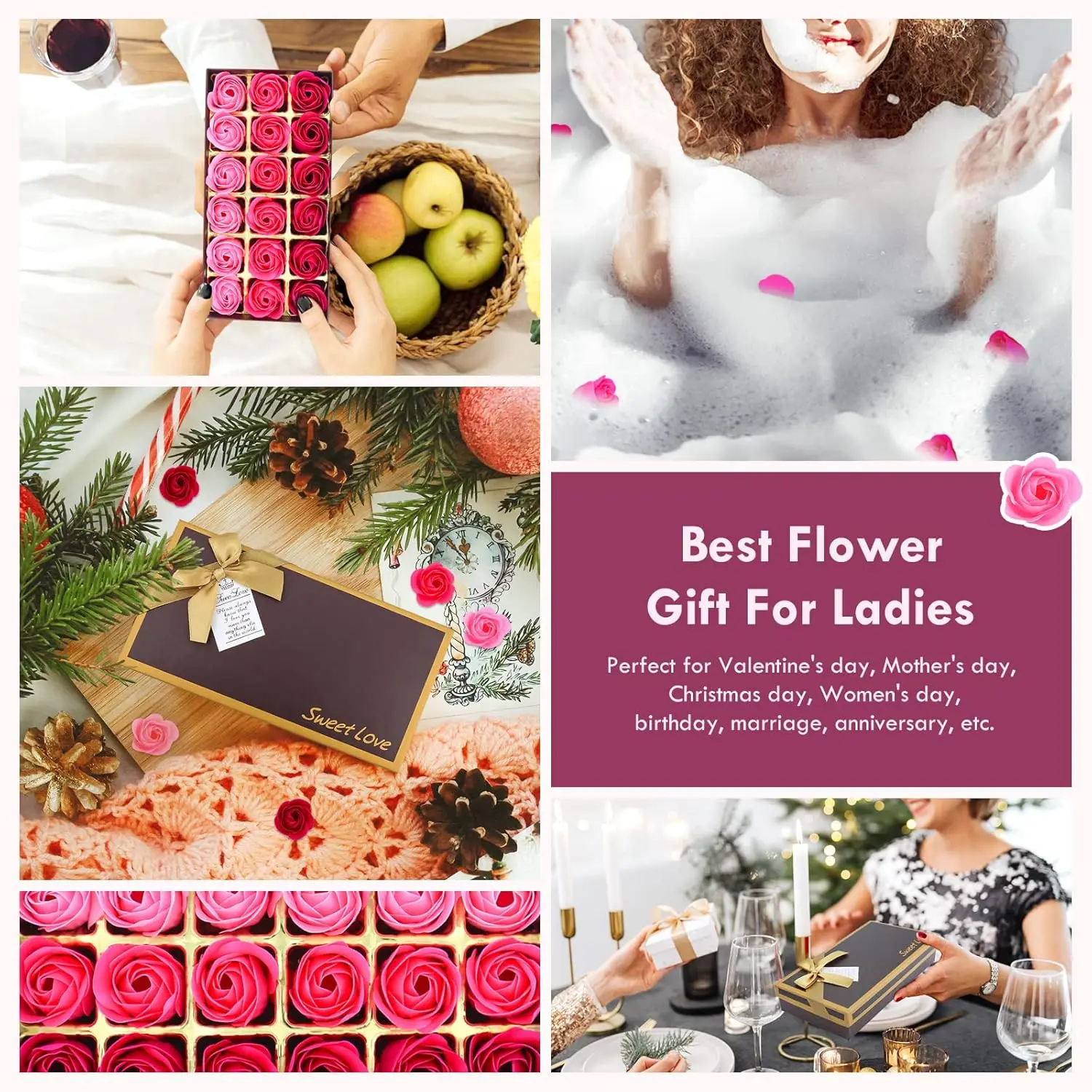 Badeseife mit Blumenduft, Rosenblütenblätter, ätherisches Pflanzenöl, Rosenseifen-Set, beste Geschenke für ihre Frauen, Mädchen, Mutter, Liebhaber, Geburtstag – Detail 5