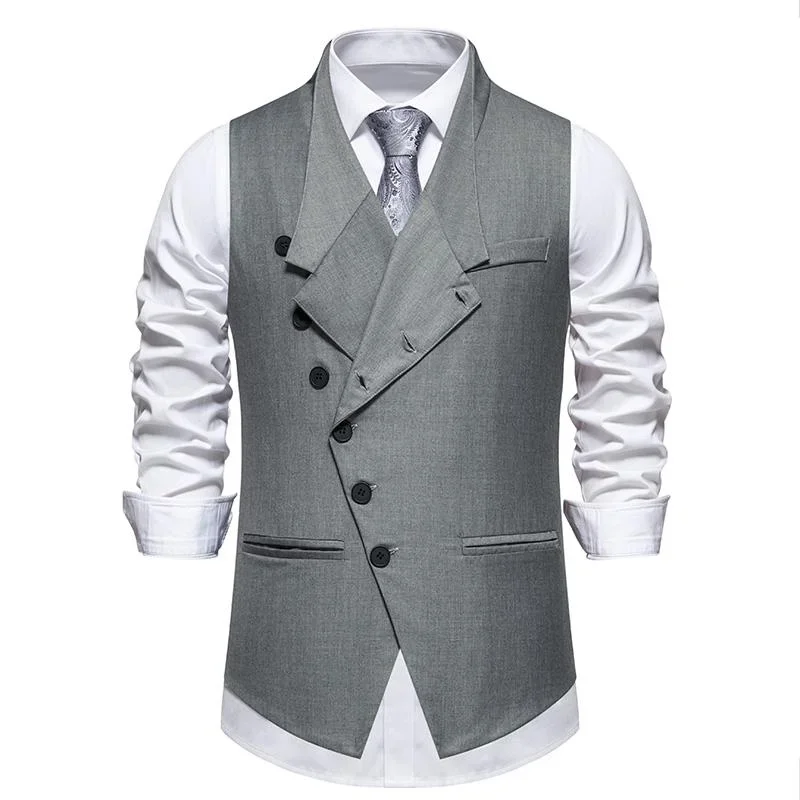 

New Men's Suit Vest Casual Business Oblique LapelSingle Breasted Fashion Waistcoat Sleeveless Jacket chalecos para hombre