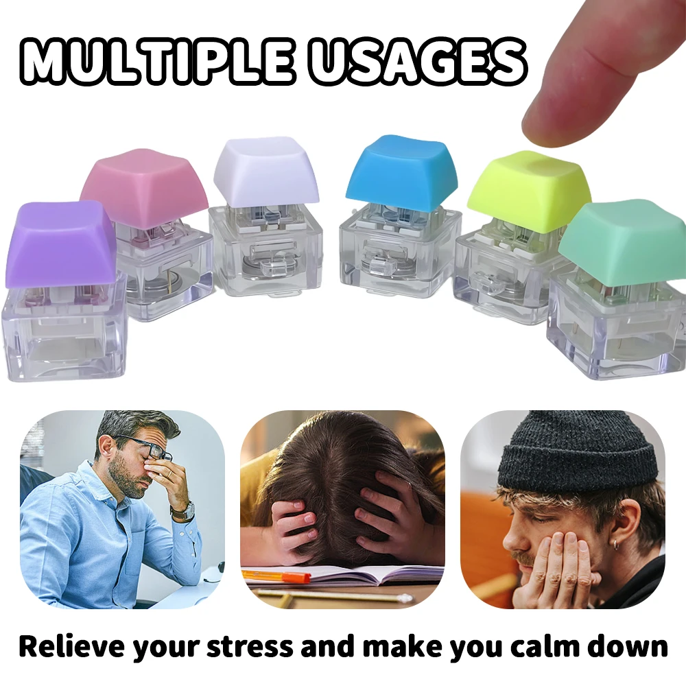 

Keyboard Button Keychain Fidget Toy Stress Relief LED Key Cap Switch Decompression Gadget Gift for Kids