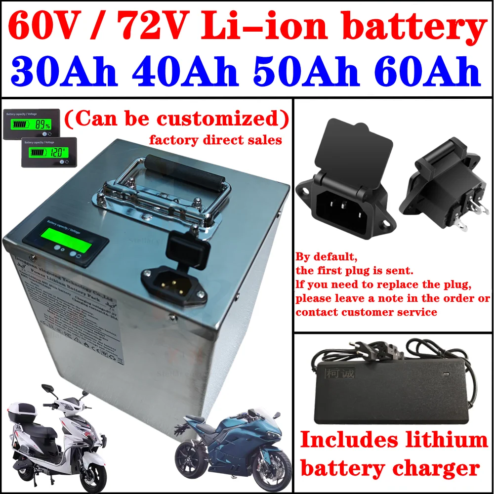 60V 72V 30AH 40AH 50AH 60AH Lithium Ion Battery Li-ion with BMS for 2000W 3500W Electric Motorcycle Sightseeing Car+Charger
