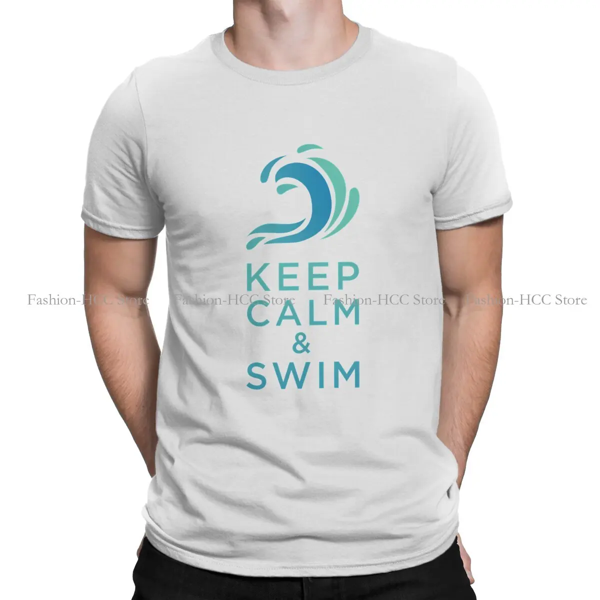 Swim Swimming Sports Polyester TShirts Keep Calm and Swim Personalize Men's T Shirt Hipster Tops