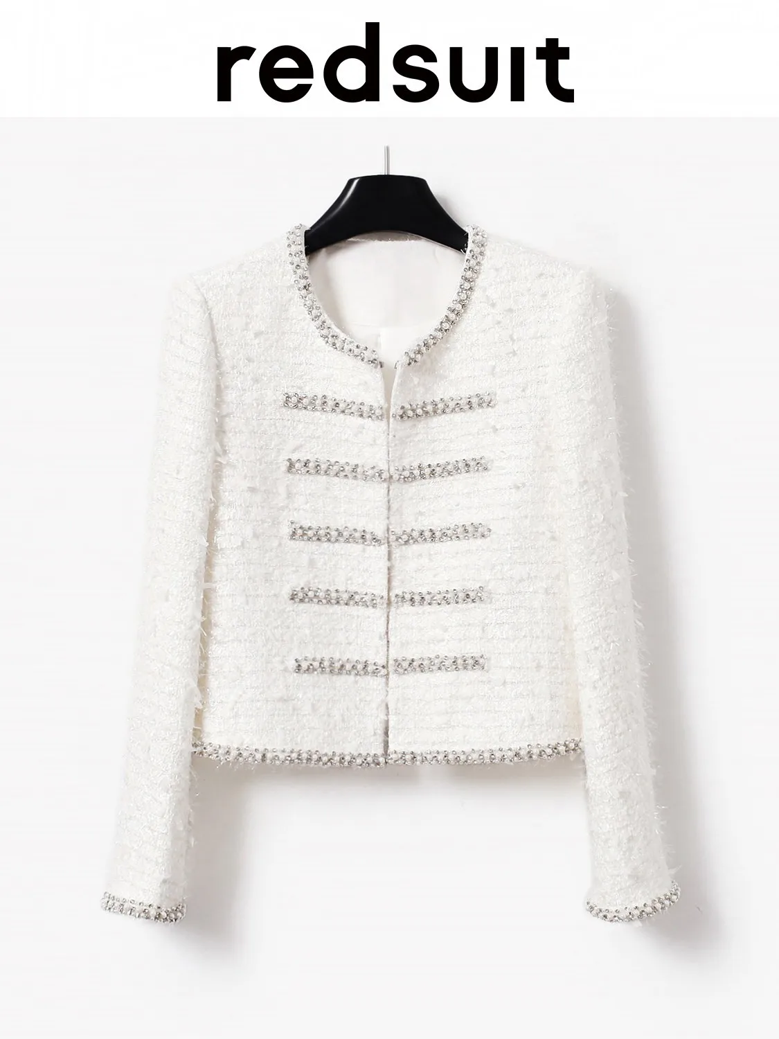 New High quality handmade rhinestone nail bead jacket, exquisite age reducing white top for women Custom size