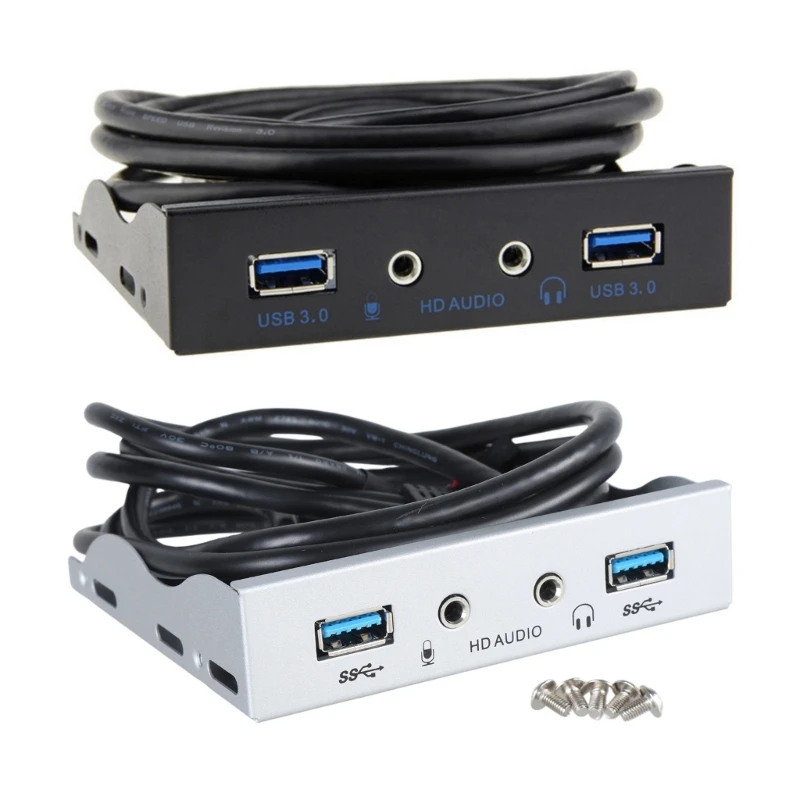 2Port USB3.0 Front Panel Adapter with 3.5mm Earphone+ 3.5mm Interfaces Fast Data Transfer for PC 20Pin 3.5" Floppy Bay